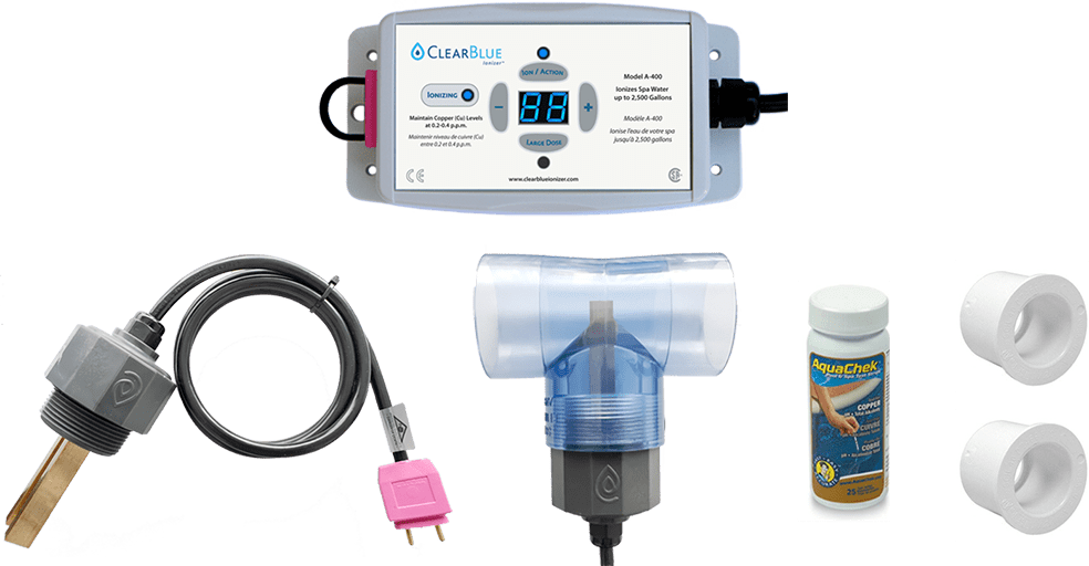 ClearBlue Ionizer Inc EQUIPMENT Feeders ClearBlue Ionizer System for Spas up to 9500L (2500Gal) - 110v-220v - A-400AP 627843765721 12001254 pool companies near me pool company pool installers near me pool contractors near me